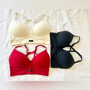 Lucky Brand Wire Free Rib Bra Set of 3- Red, Black, Cream